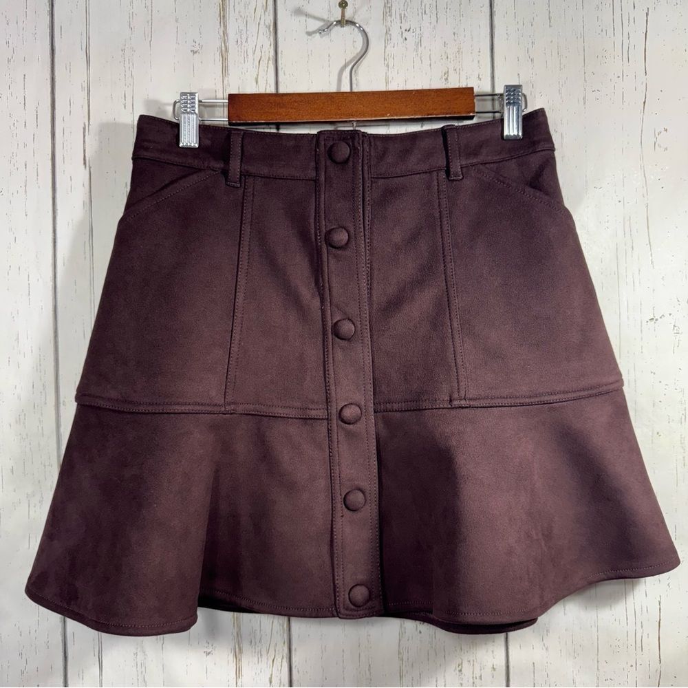 Draper James Brown Faux Suede Button Front Mini Skirt Preppy Southern Chic